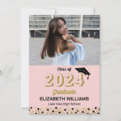 Gold Script Confetti Photo Pink Grad Faire-part (Devant)