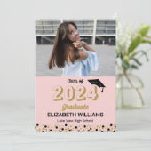 Gold Script Confetti Photo Pink Grad Faire-part (Debout devant)
