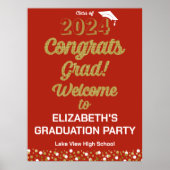 Gold Script Congrates Afstudeerder Red Welcome Sig Poster (Voorkant)