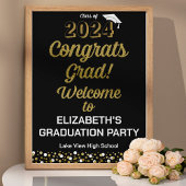 Gold Script Congrats Grad Black Affiche de bienven