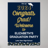 Gold Script Congrats Grad Blue Affiche de bienvenu (Devant)