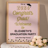 Gold Script Congrats Grad rose Affiche de bienvenu