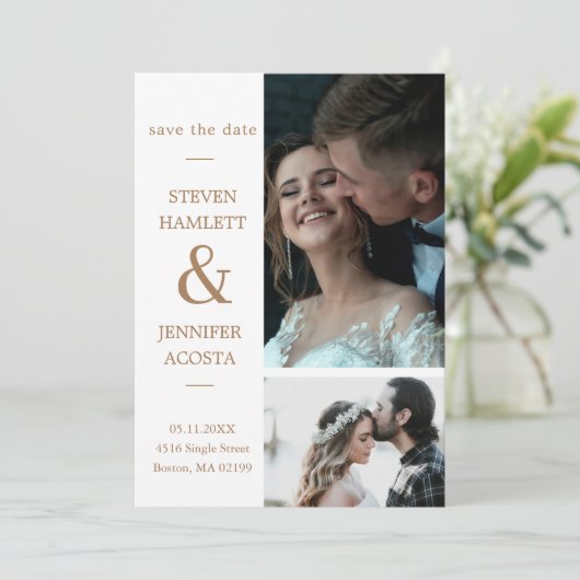 Gold Script Custom Photo Save the Date Weduwing (Staand voorkant)