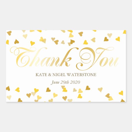Gold Script Dank u en Golden Hearts Confetti Rechthoekige Sticker (Voorkant)