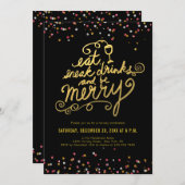 Gold Script Eet Drink Vrolijk Confetti Holiday Par Kaart (Voorkant / Achterkant)