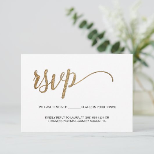 Gold Script elektronische RSVP-bruiloft gereservee Informatiekaartje (Staand voorkant)