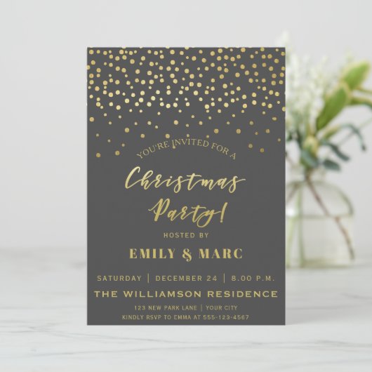 Gold Script en Confetti | Kerstfeest Kaart (Staand voorkant)