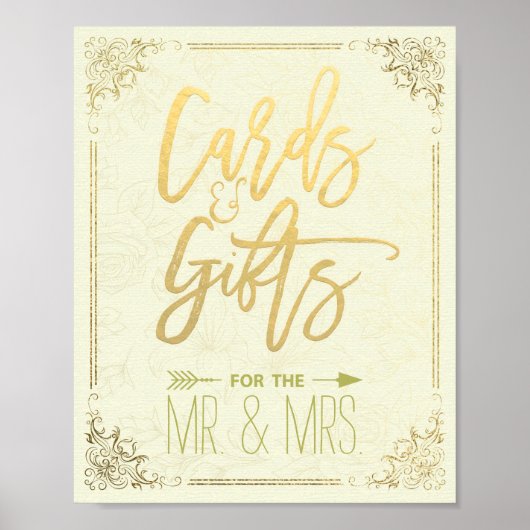 Gold Script Floral Lijst Kaarten Gifts Wedding Sig Poster (Voorkant)