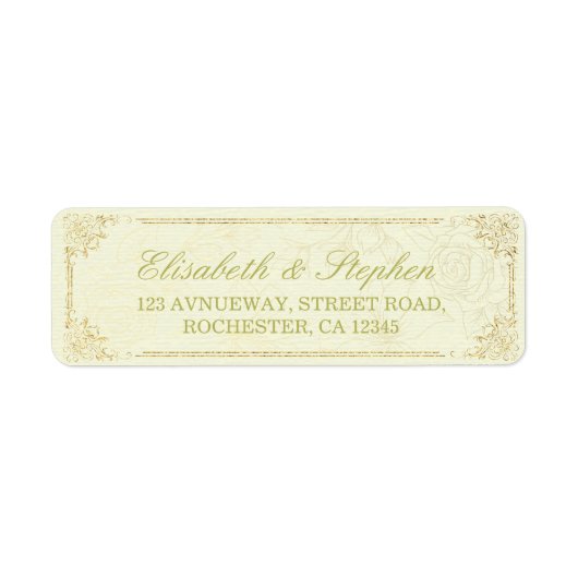 Gold Script Floral Lijst Weddenschap Label (Voorkant)