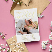 Gold Script-foto's dubbelzijdig huwelijk Folie Uitnodiging