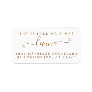 Gold Script Future Mr Mrs Wedding Return Address Etiket