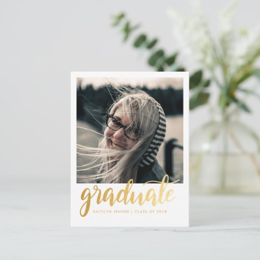 Gold Script Graduation Party | De datum-foto opsla Briefkaart (Staand voorkant)