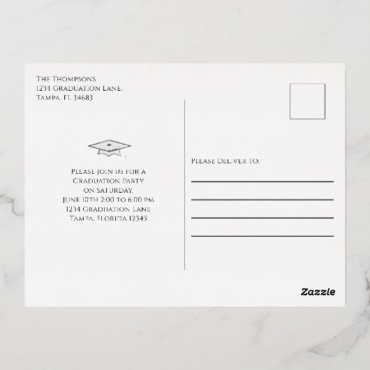 Gold Script Graduation Photo Collage Invitation (Verso)