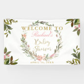 Gold Script Greenery Wreath Baby shower Banner (Horizontaal)