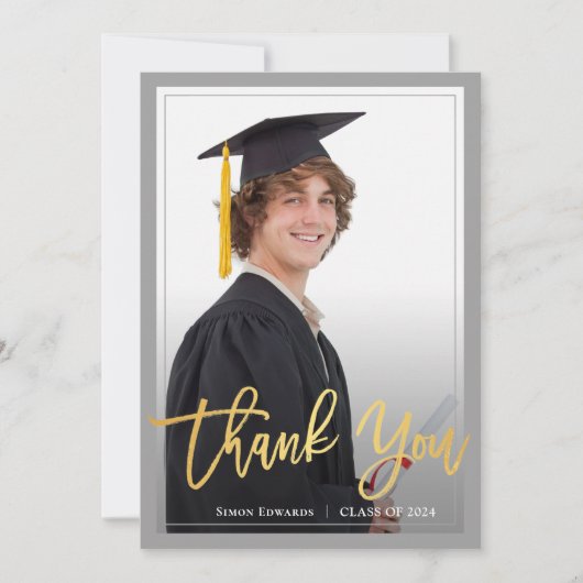 Gold Script Grey & Blue Afstuderen Foto Hartelijk  Aankondiging (Voorkant)