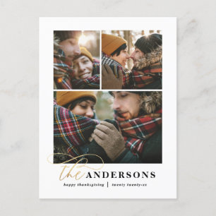 Gold script groene vlakid multi-foto Thanksgiving Feestdagenkaart