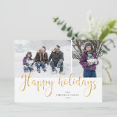 Gold Script Happy Holidays Tartan Carte photo (Debout devant)