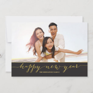 Gold Script Happy New Year-fotokaart Feestdagenkaart