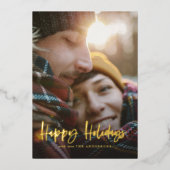 Gold script heureux vacances rouge tartan photo (Recto)