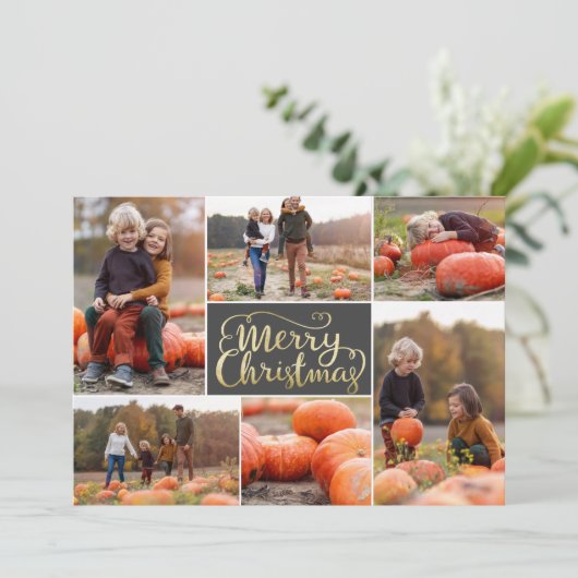 Gold Script Joyeux Noël Collage Carte de vacances (Debout devant)