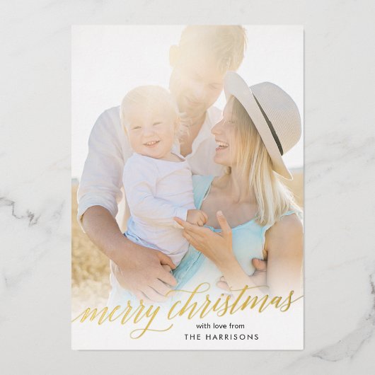 Gold Script Joyeux Noël Foil Carte de vacances (Recto)