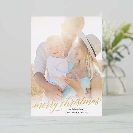 Gold Script Joyeux Noël Foil Carte de vacances (Debout devant)