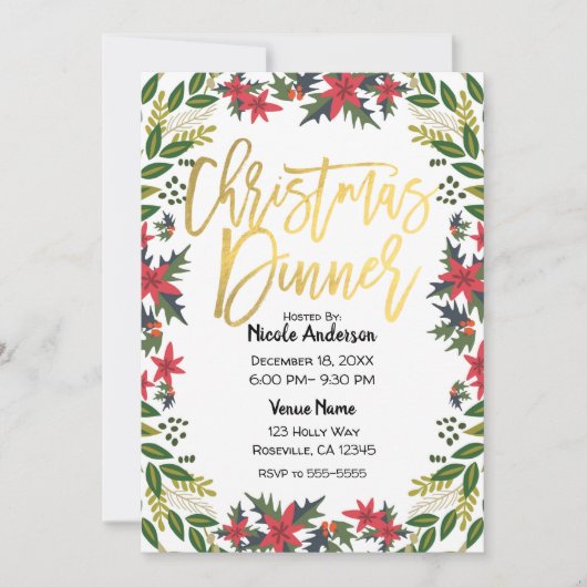 Gold Script Kerstfeest Bloemen Rustiek Kaart (Voorkant)