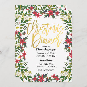 Gold Script kerstfeestdag Floral Rustial Kaart