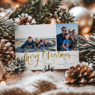 Gold Script-kersttartan-fotokaart Feestdagenkaart