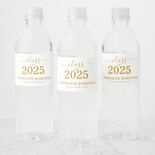 Gold Script Klasse van 2025 Graduation Party Waterfles Etiket (Flessen)
