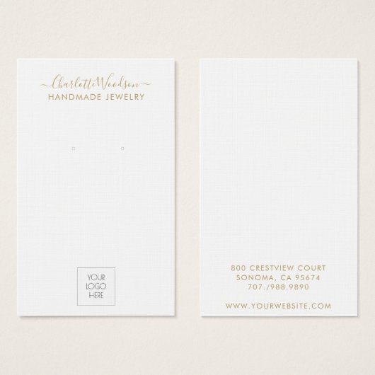 Gold Script Logo Jewelry Earring Display Card (Devant & derrière)