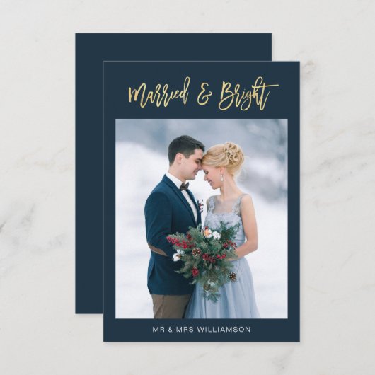 Gold Script: Married & Bright Wedding Bedankkaart (Voorkant / Achterkant)