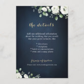 Gold script marvy white floral bruildetails informatiekaartje (Voorkant)