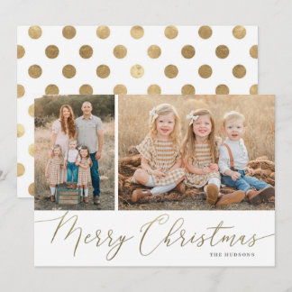 Gold Script Merry kerst Elegant 2 Foto Feestdagenkaart