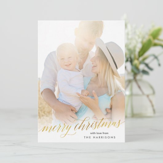 Gold Script Merry-kerstkaart in Faux Foil Feestdagenkaart (Staand voorkant)