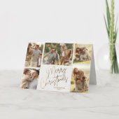 Gold Script Merry Kerstmis 5 Foto Holiday Kaart (Voorkant)