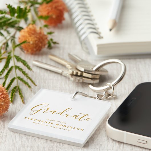 Gold Script Modern Afstuderen Sleutelhanger (Voorkant Rechts)