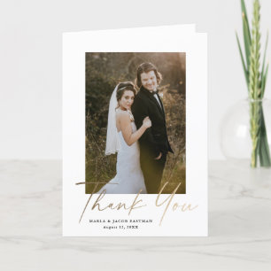 Gold Script Modern Minimal Photo Wedding Bedankkaart