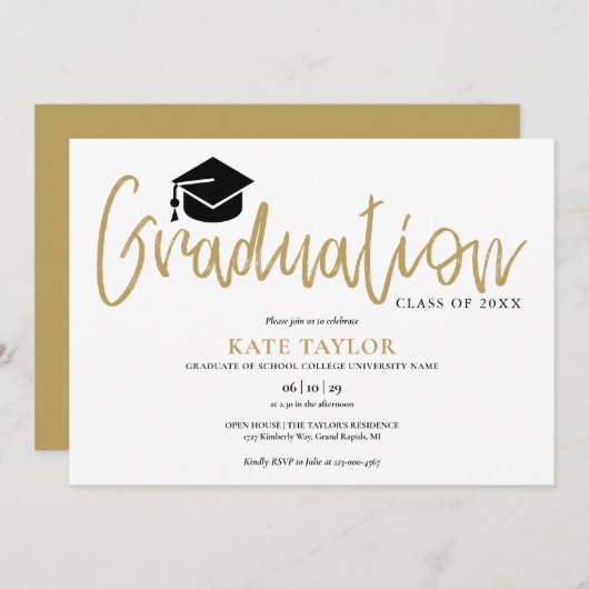 Gold Script Modern Simple Graduation Party Kaart (Voorkant / Achterkant)