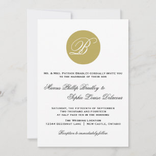 Gold Script Monogram Formele Weddenschappen Uitnod Kaart