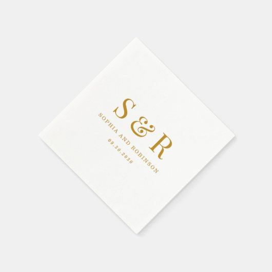 Gold Script Monogram Minimalist Weddenschap Servet (Hoek)