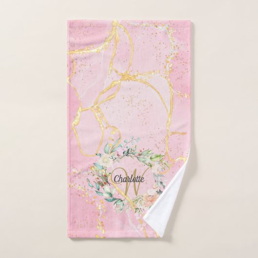 Gold Script Monogram roze geode Agate Floral Bad Handdoek (Handdoek)