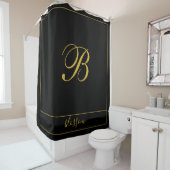 Gold Script Monogram zwart Douchegordijn (In situ)