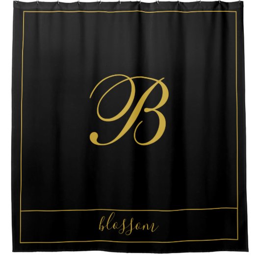 Gold Script Monogram zwart Douchegordijn (Voorkant)