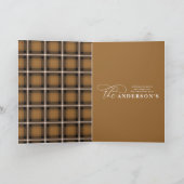 Gold script mustard plaid backer 1 foto Kerstmis Feestdagen Kaart (Binnen)