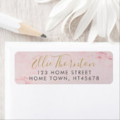 Gold Script Naam Blush Roze Marmer Retouradres Etiket (Insitu)