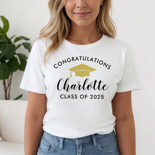 Gold Script Name Afstuderen feliciteren T-shirt