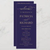Gold Script Navy Blue Wedding Ceremony Program Programma (Voorkant / Achterkant)
