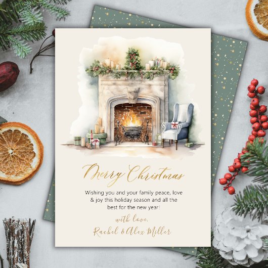 Gold Script Open haard Niet Foto Kerst Kaarten