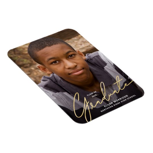Gold Script Overlay Photo Afstuderen kondiging Magneet (Rechterzijde)